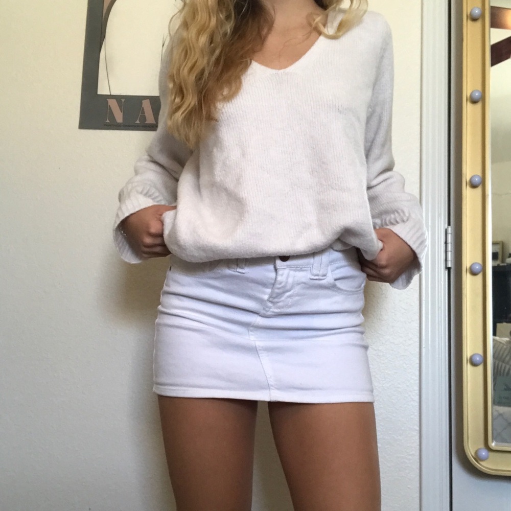 White Mini Jean Skirt